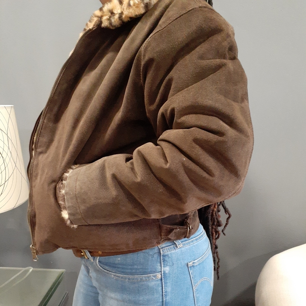 Vtg Joyce Leslie faux fur leopard and leather reversible bomber jacket size S - Picture 8 of 16